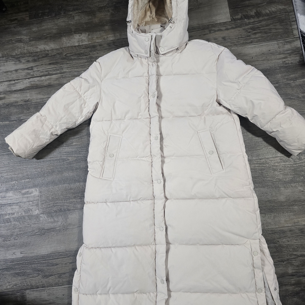 MISS SISI Women's Cream Long Puffer Coat
